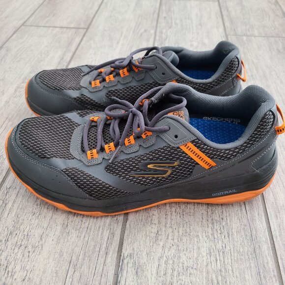 Skechers Men’s GoTrail Water-Repellent Trail Sneakers Gray/Orange Size 10.5 - Picture 3 of 13
